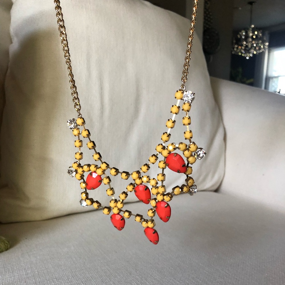 Gold orange and yellow statement necklace, NEW
